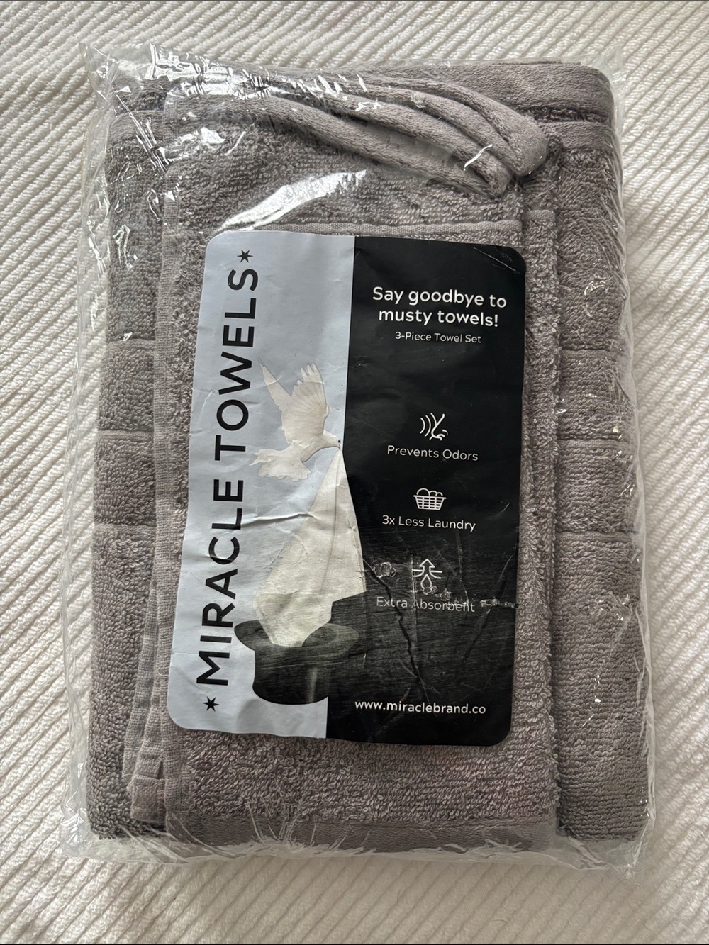 Miracle Towels 3-Piece Towel Set in Stone